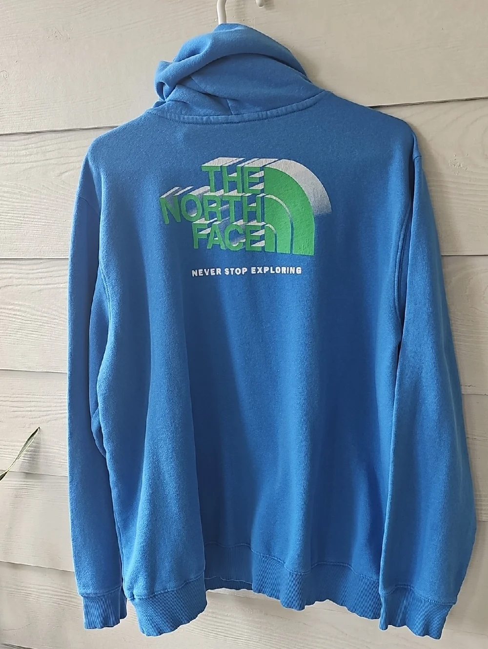 ​The North Face Never Stop Exploring Blue Hoodie Green Graphic Sweatshirt XL